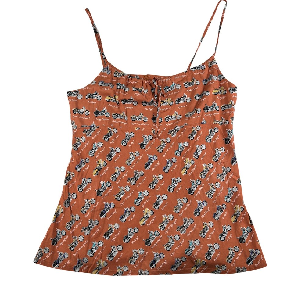 Vintage Harley-Davidson Tank Top Womens XL Orange Motorcycle Print Made in USA